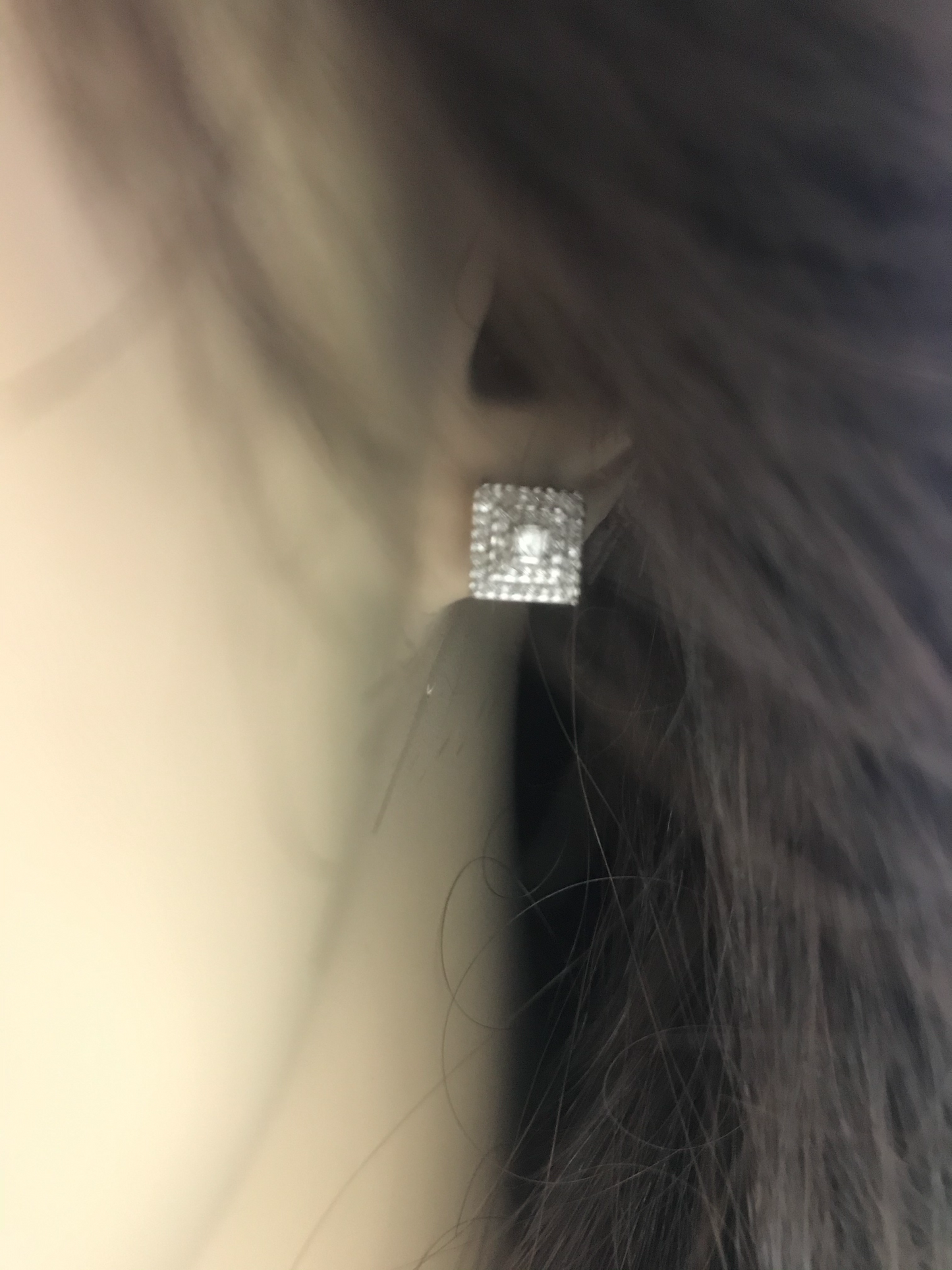 14K Micropave Square Shaped Diamond Stud - HK Jewels