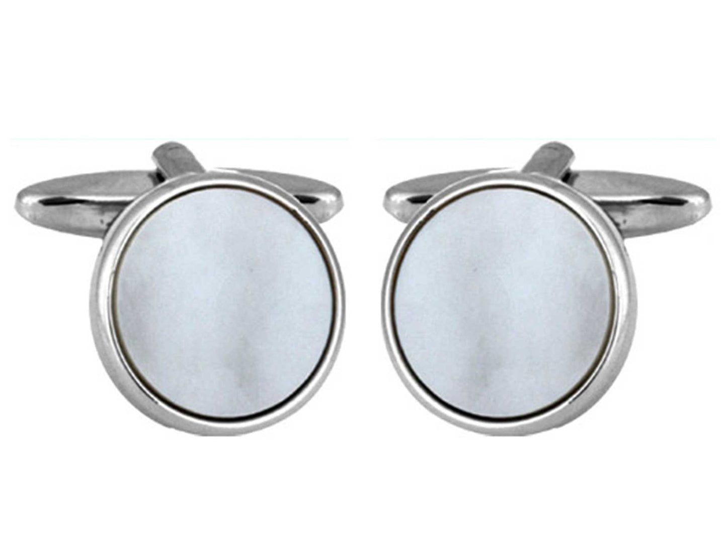 Rhodium Plated Circle Mother of Pearl Cufflinks - HK Jewels
