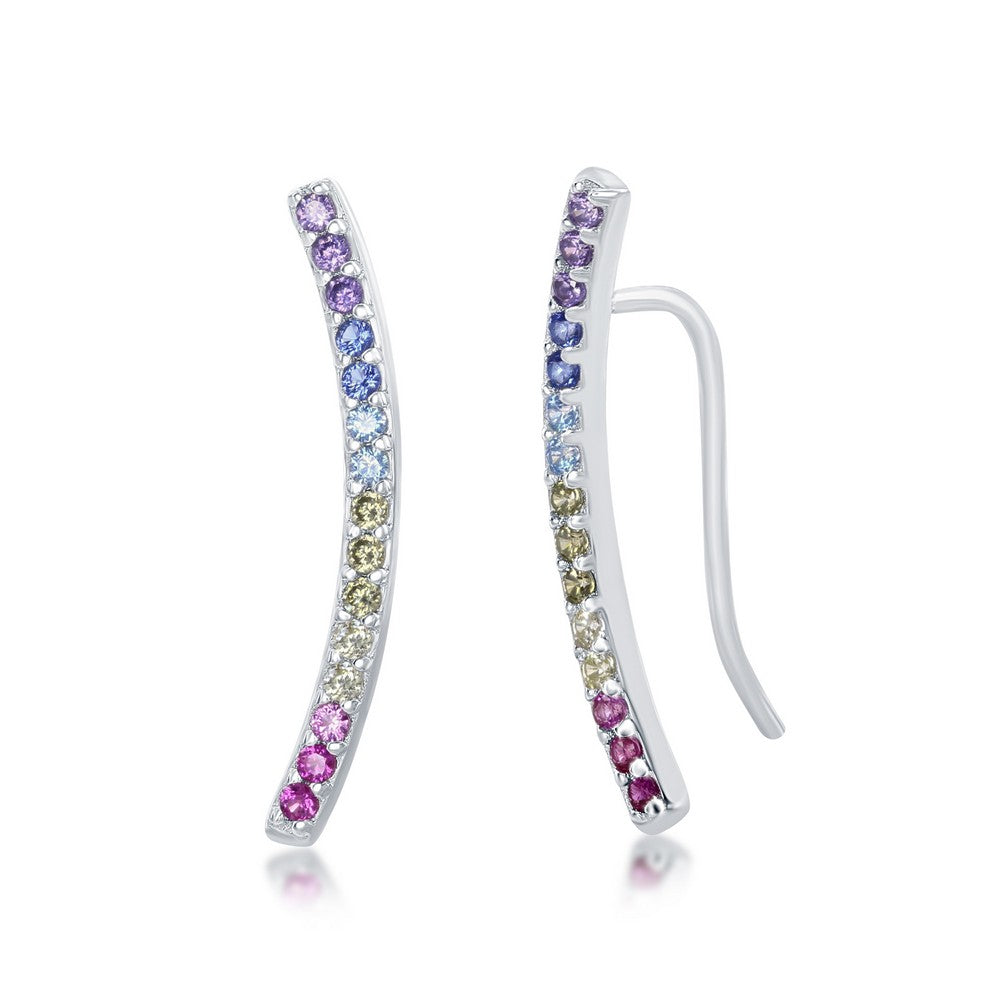 Sterling Silver Rainbow CZ Crawler Earring - HK Jewels
