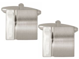 Curved Square Brushed & Polished Rhodium Plated Cufflinks - HK Jewels