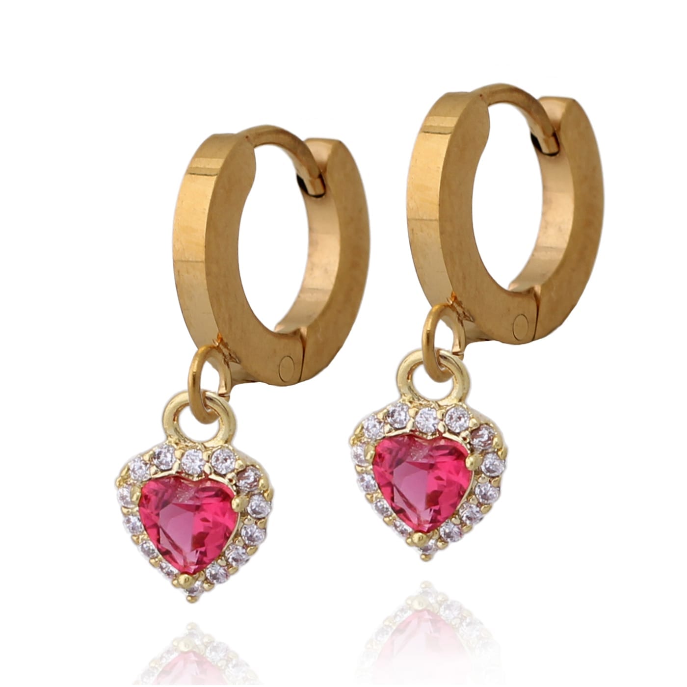 Surgical Steel Fuchsia Tiny Heart Earrings - HK Jewels
