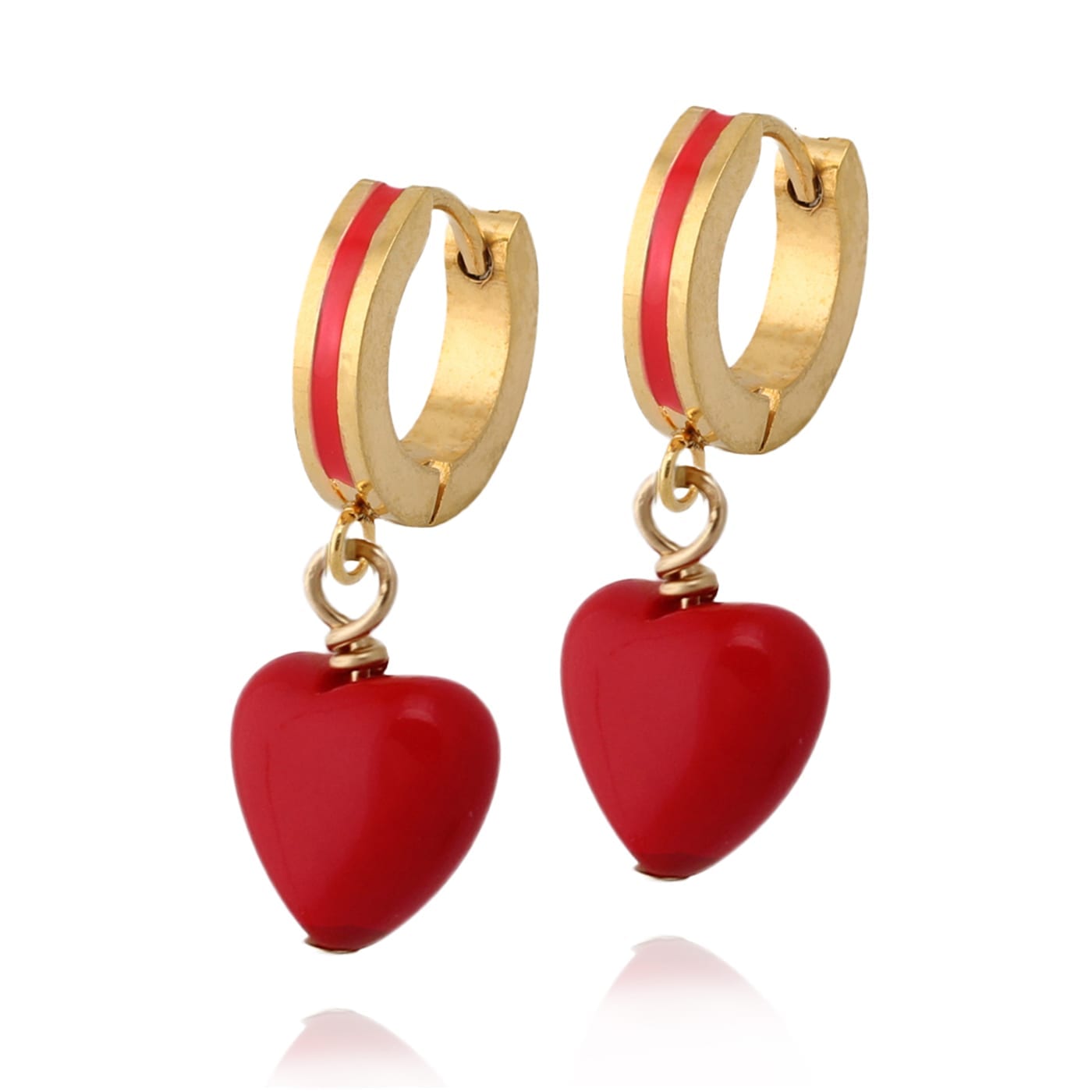 Small Red Coral Heart Earring - HK Jewels