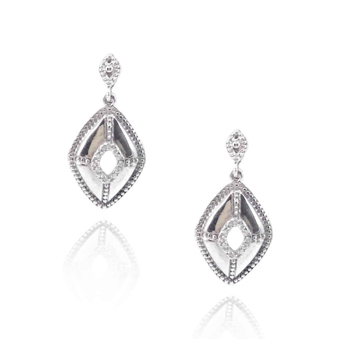 Sterling Silver Diamond-Shape Earrings - HK Jewels