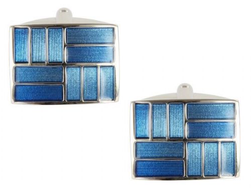Rhodium Plated Two Tone Blue Enamel Cufflinks - HK Jewels