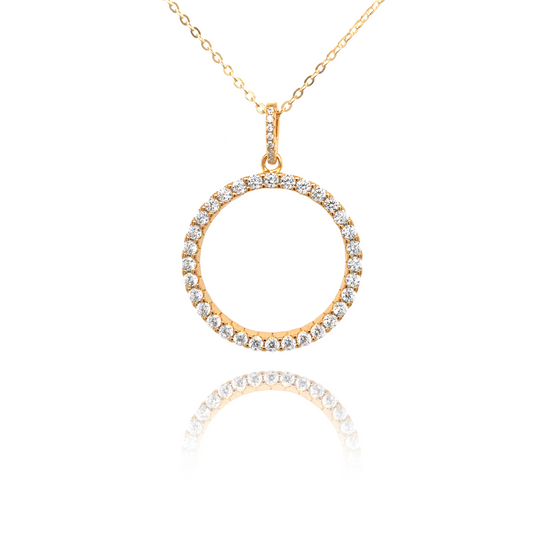 Sterling Silver Gold-Plated Circle CZ Pendant - HK Jewels