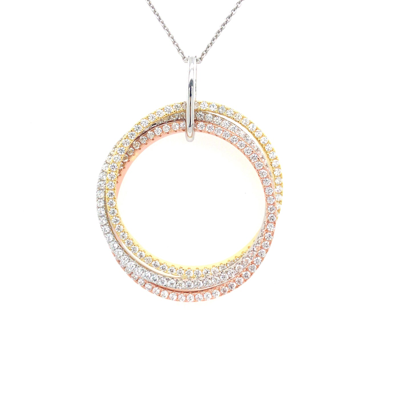 Sterling Silver Tricolor Interlocking Circles CZ Pendant - HK Jewels