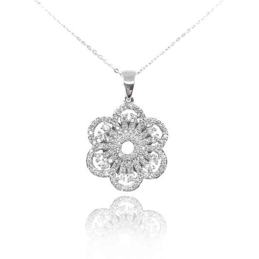 Sterling Silver Flower Pendant - HK Jewels