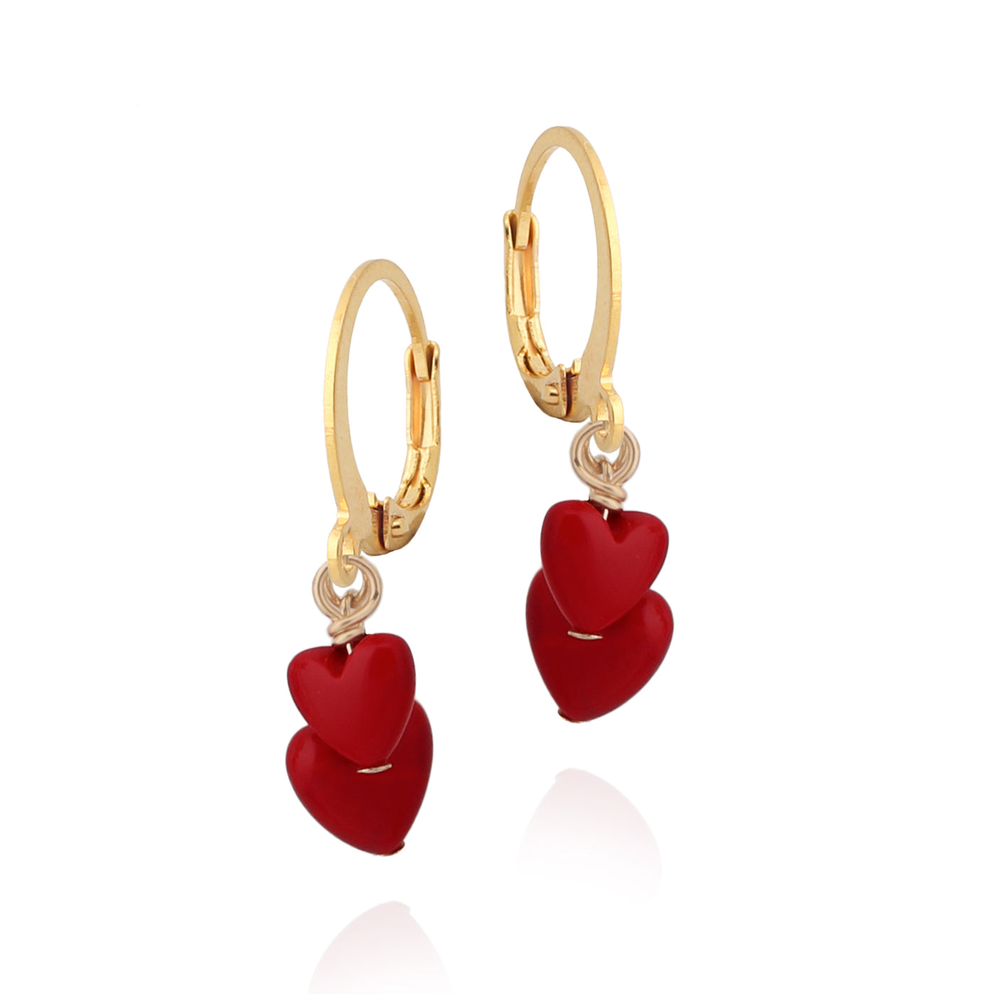 Surgical Steel Gold Plated Enamel Double Heart Earring - HK Jewels