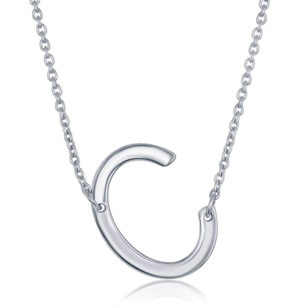 Sterling Silver Sideways 'C' Initial Necklace - HK Jewels
