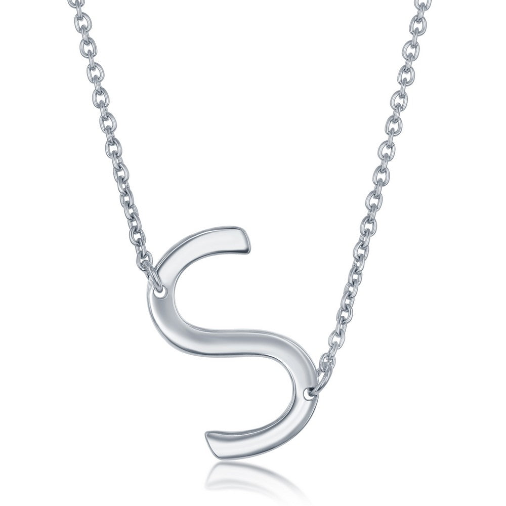 Sterling Silver Sideways 'S' Initial Necklace - HK Jewels