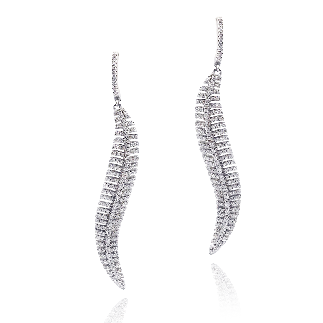 Sterling Silver Long Leaf Earrings - HK Jewels