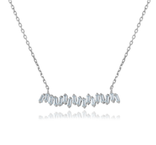 Sterling Silver 17 Stone Baguette Bar Necklace - HK Jewels