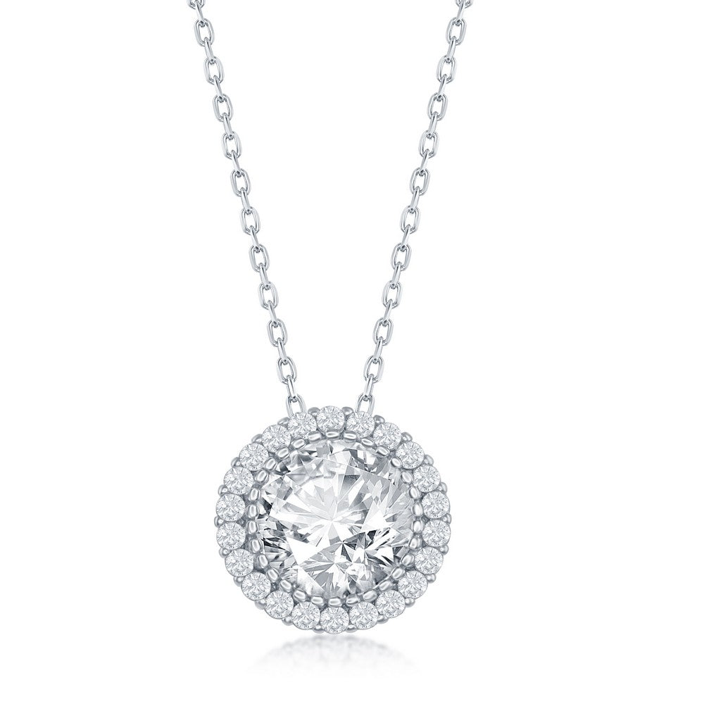 Sterling Silver 12MM Round Halo CZ Necklace - HK Jewels