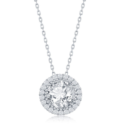 Sterling Silver 12MM Round Halo CZ Necklace - HK Jewels
