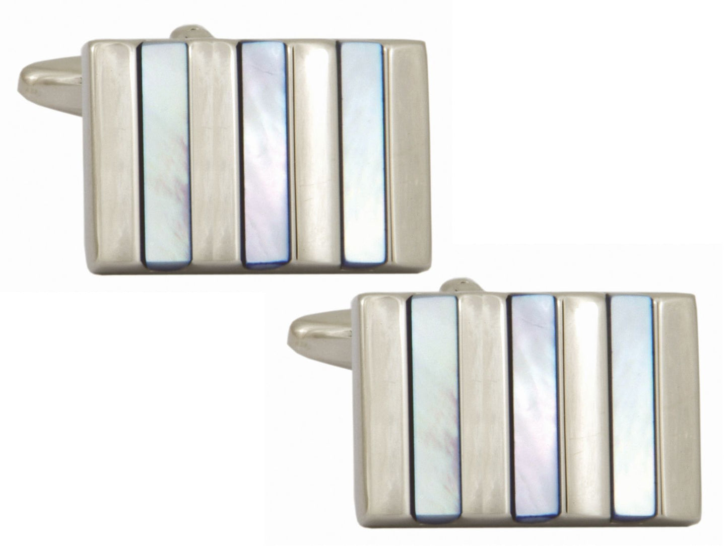 Blue Striped Mother of Pearl Rectangle Rhodium Plated Cufflinks - HK Jewels