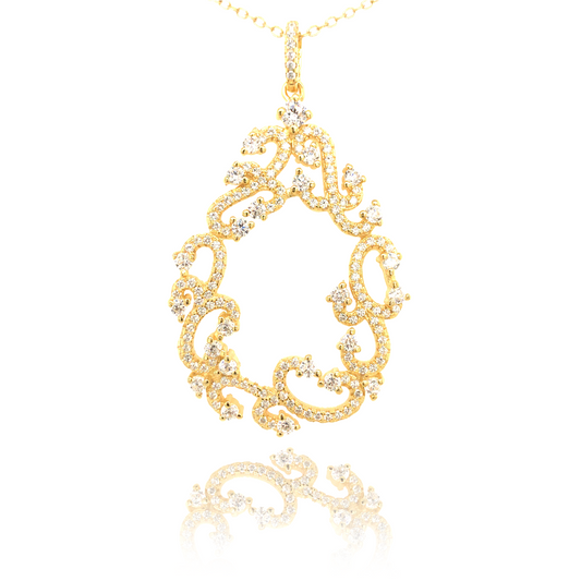 Sterling Silver Gold Plated Swirl Teardrop Pendant - HK Jewels