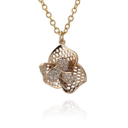 Lacy Flower And CZ Pendant - HK Jewels
