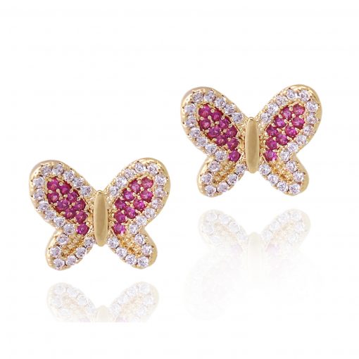 Surgical Steel Fuchsia CZ Butterfly Stud Earrings - HK Jewels