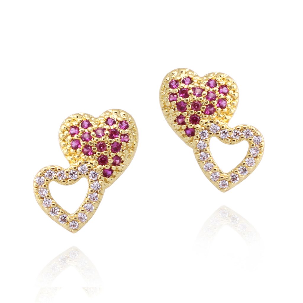 Surgical Steel Double Linked Heart Stud Earrings - HK Jewels