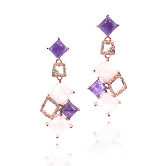 Sterling Silver Rose Gold Plated Geometric Earrings - HK Jewels