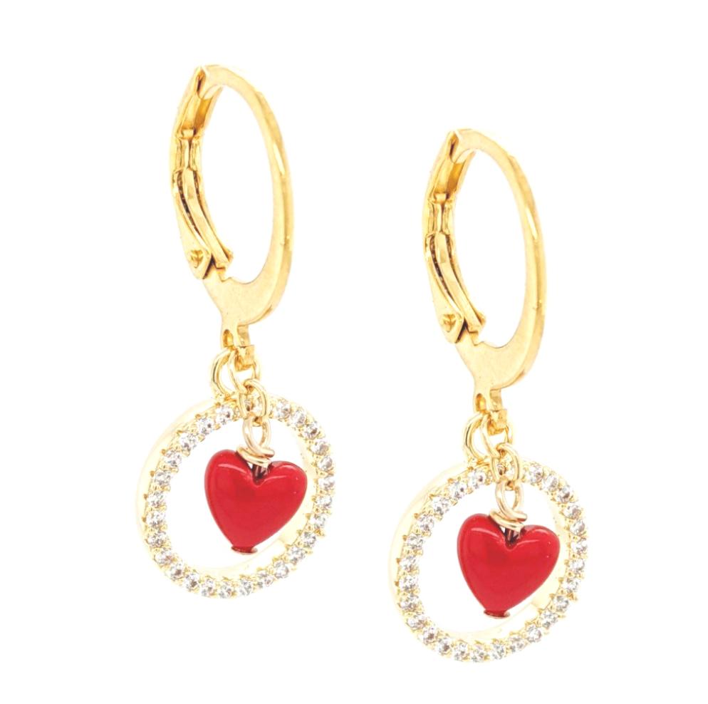 Small Gold Clear CZ Circle With Heart Earring - HK Jewels