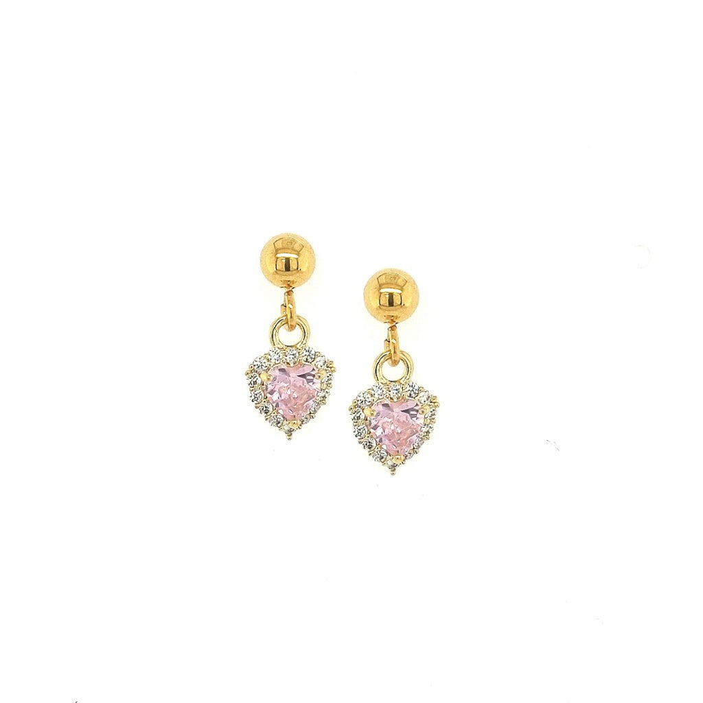 Tiny Micropave Pink Heart Earrings - HK Jewels