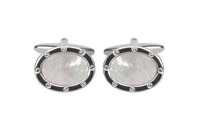 Rhodium Plated Oval Shaped MOP Cufflinks - HK Jewels