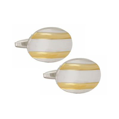 Oval Curved Rhodium Plated With Gold Lines Cufflinks - HK Jewels