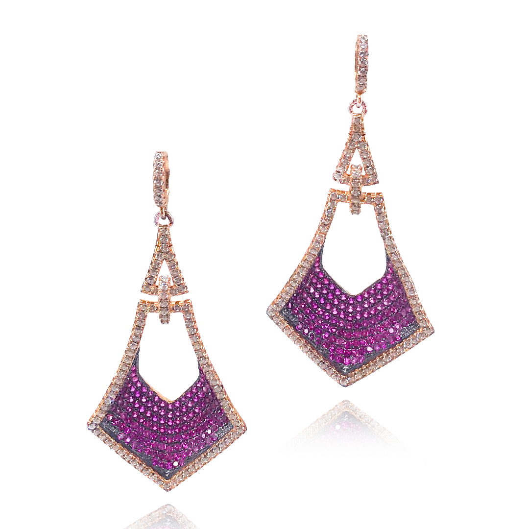 Rose Gold Plated Sterling Silver Micro Pave Purple Earrings - HK Jewels