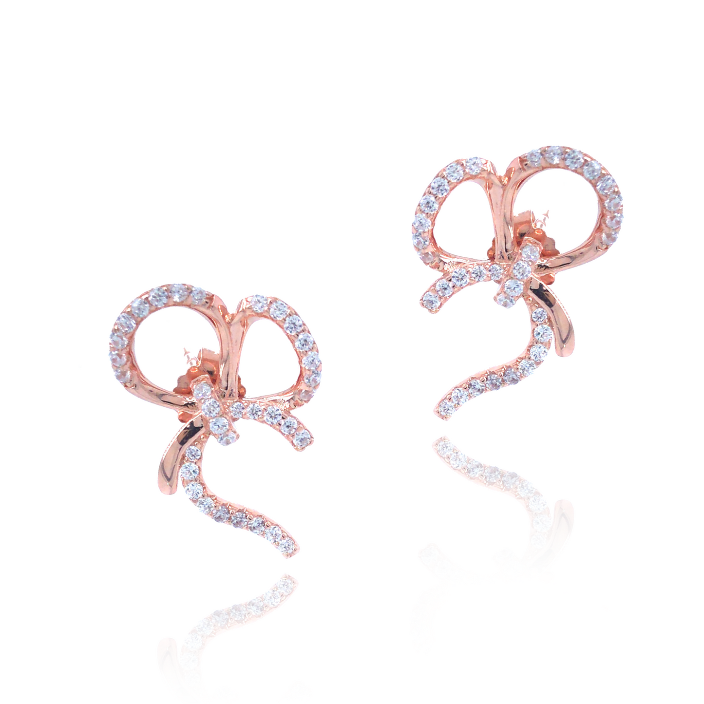 Rose Gold Plated Sterling Silver Bow Stud Earrings - HK Jewels
