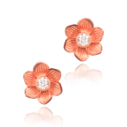Rose Gold Plated Sterling Silver Flower Stud Earrings - HK Jewels