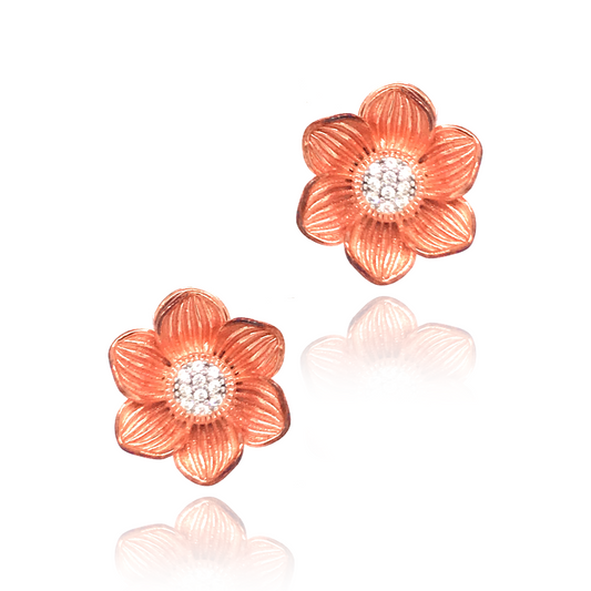 Rose Gold Plated Sterling Silver Flower Stud Earrings - HK Jewels