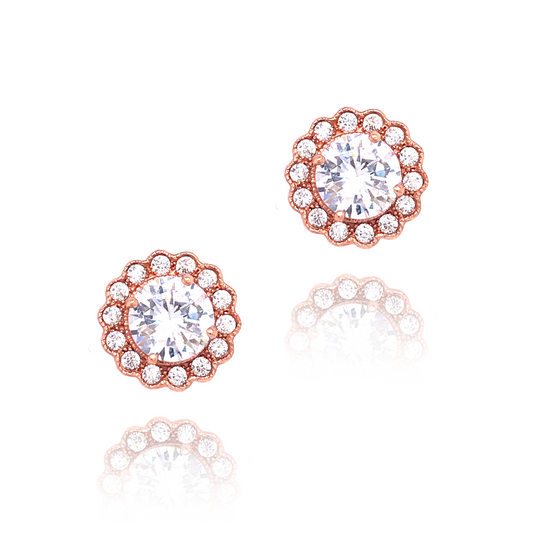 Rose Gold Plated Sterling Silver Round Stud Earrings - HK Jewels