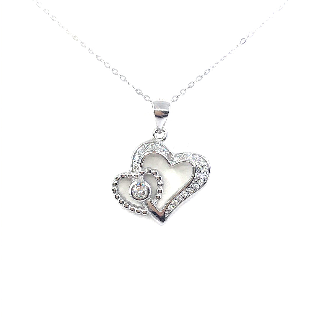 Sterling Silver Double Heart Pendant - HK Jewels