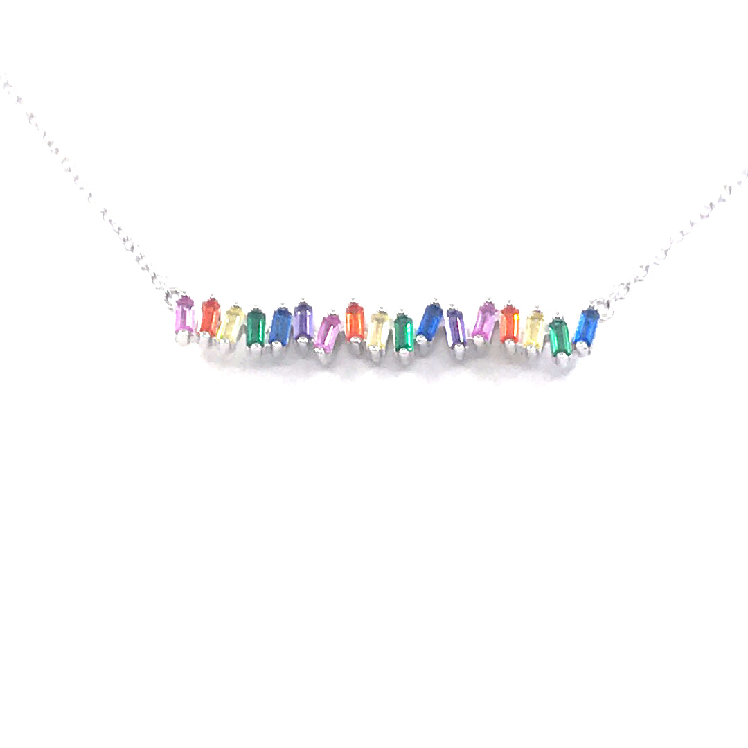 Sterling Silver Rainbow Bar Necklace - HK Jewels