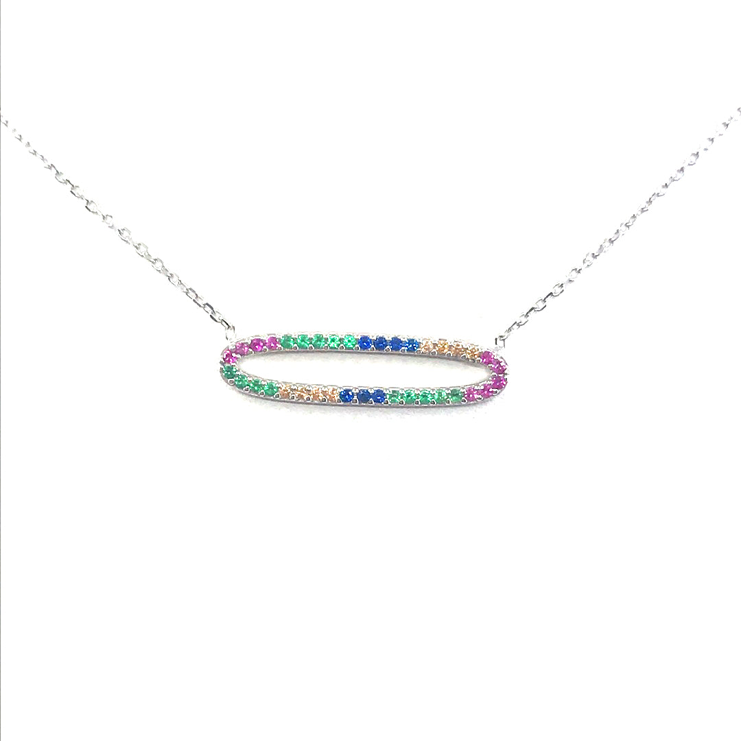 Sterling Silver Rainbow Oval Necklace - HK Jewels