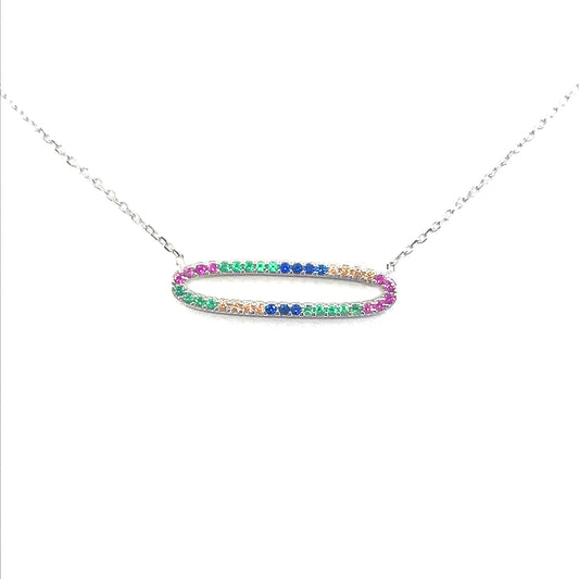 Sterling Silver Rainbow Oval Necklace - HK Jewels