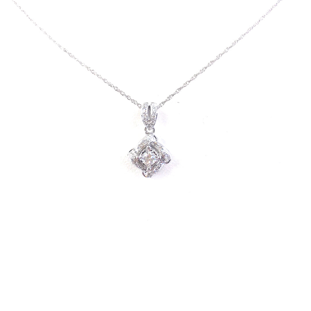 White Gold Diamond-Shape Solitaire Pendant - HK Jewels