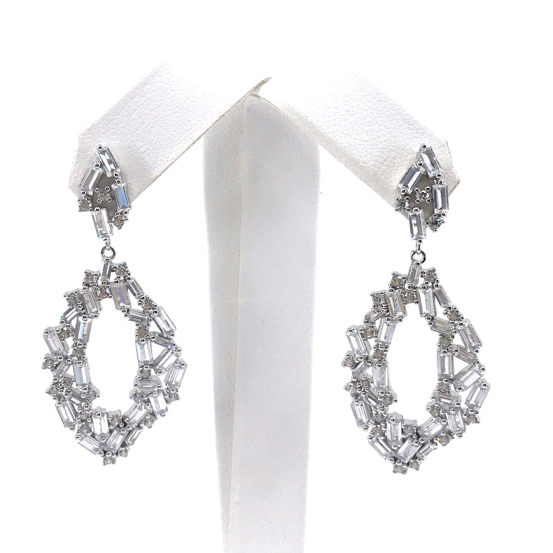 Sterling Silver Marquis Baguette Earrings - HK Jewels