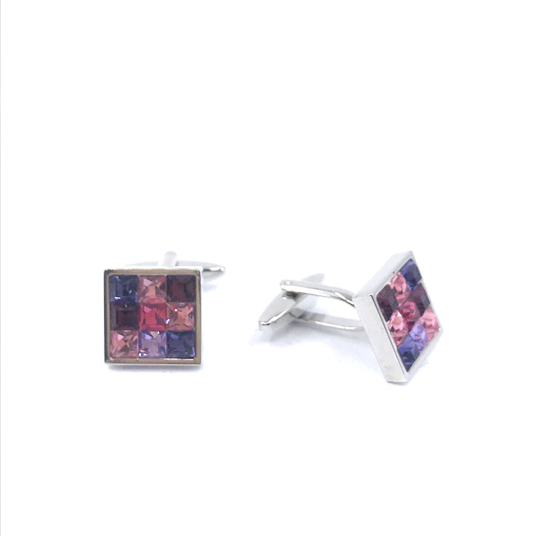 Pink and Purple Square Cufflinks - HK Jewels