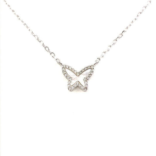 Sterling Silver Mother of Pearl Butterfly Necklace - HK Jewels