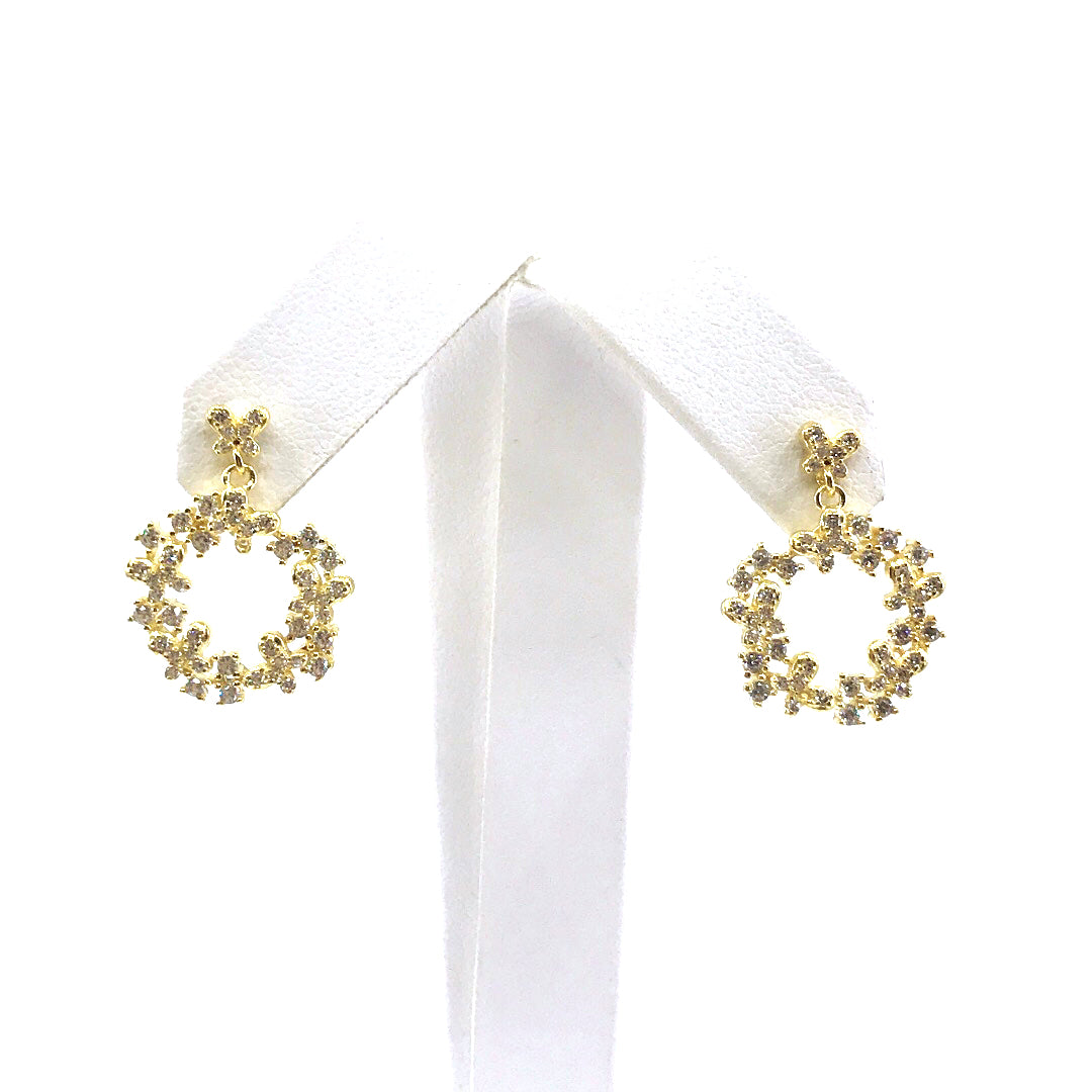 Gold Plated Sterling Silver Circle CZ Earrings - HK Jewels