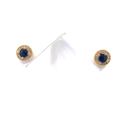 Gold Plated Surgical Steel Blue CZ Circle Studs - HK Jewels