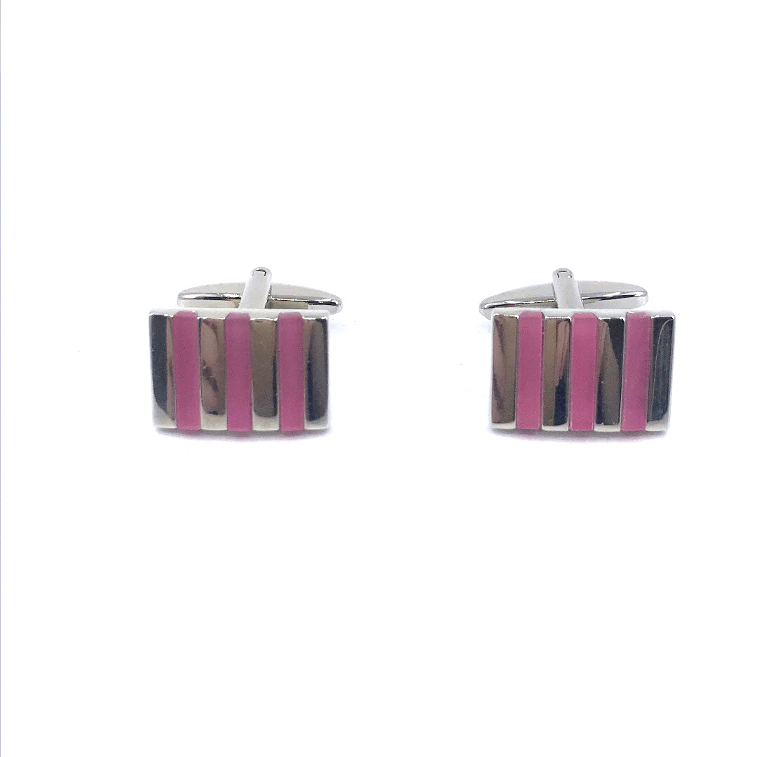 Stainless Steel Pink Lined Cufflinks - HK Jewels