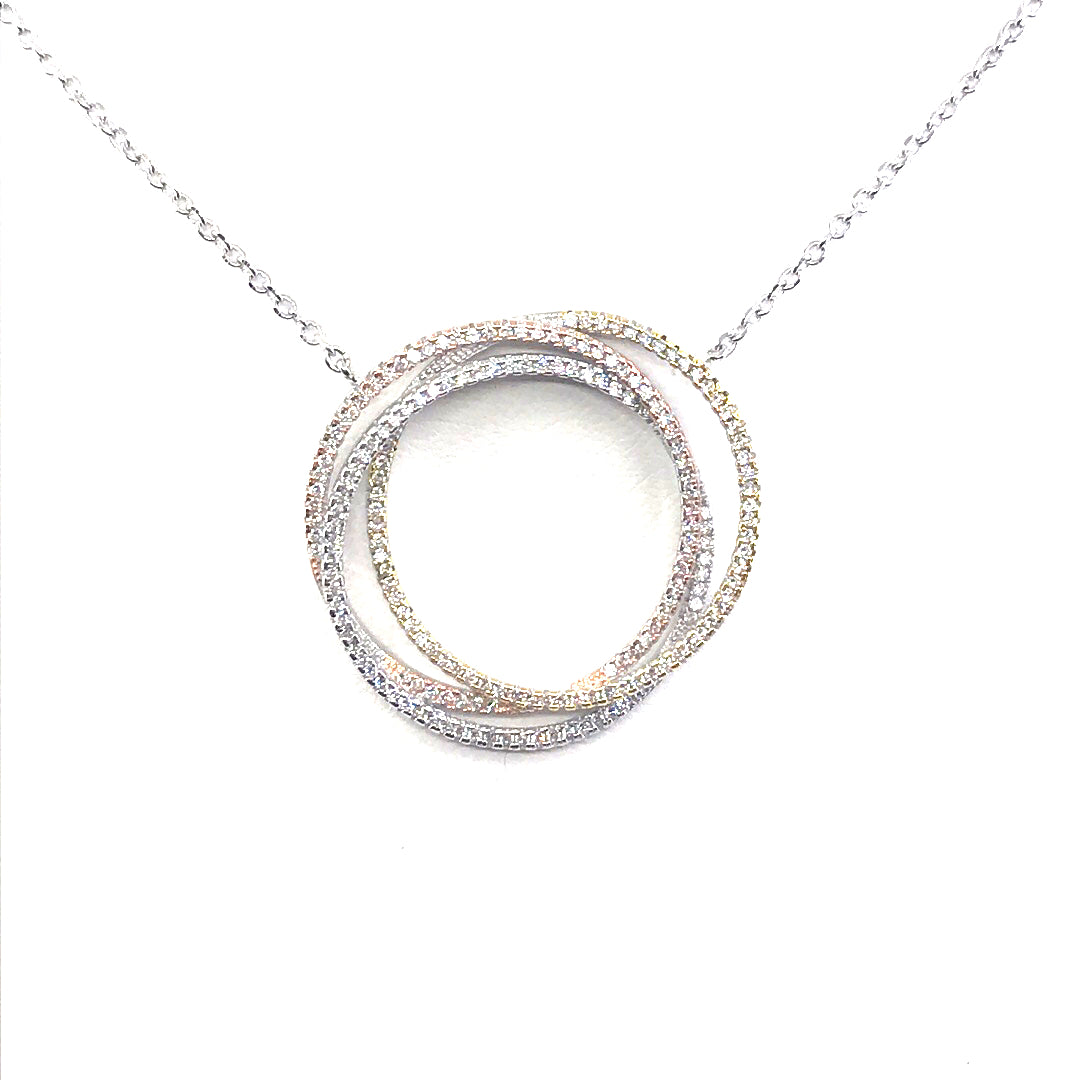 Sterling Silver Tricolor Circle Necklace - HK Jewels