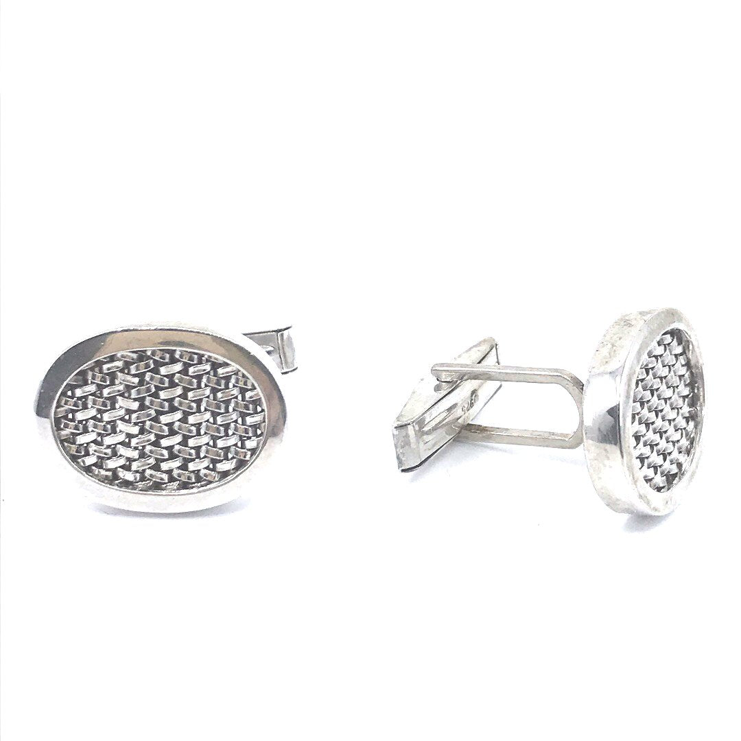 Sterling Silver Oval Weave Cufflinks - HK Jewels