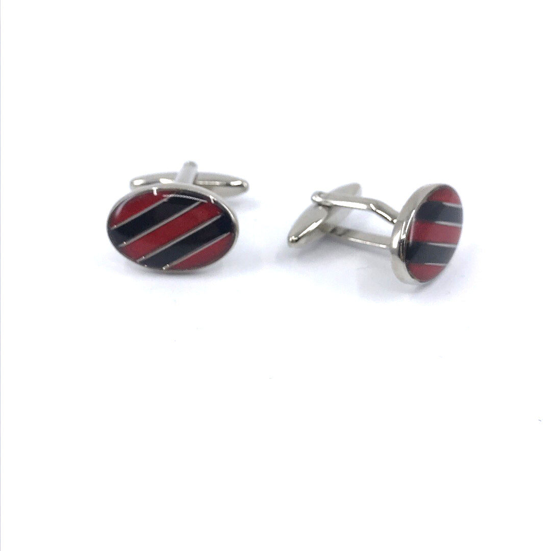 Stainless Steel Red and Black Striped Cufflinks - HK Jewels