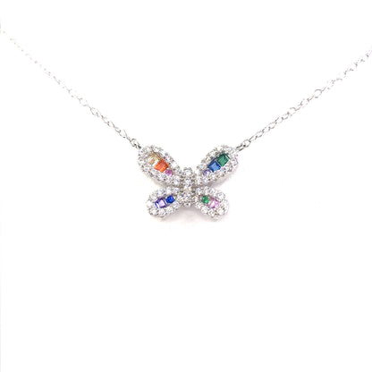Sterling Silver Rainbow Butterfly Necklace - HK Jewels