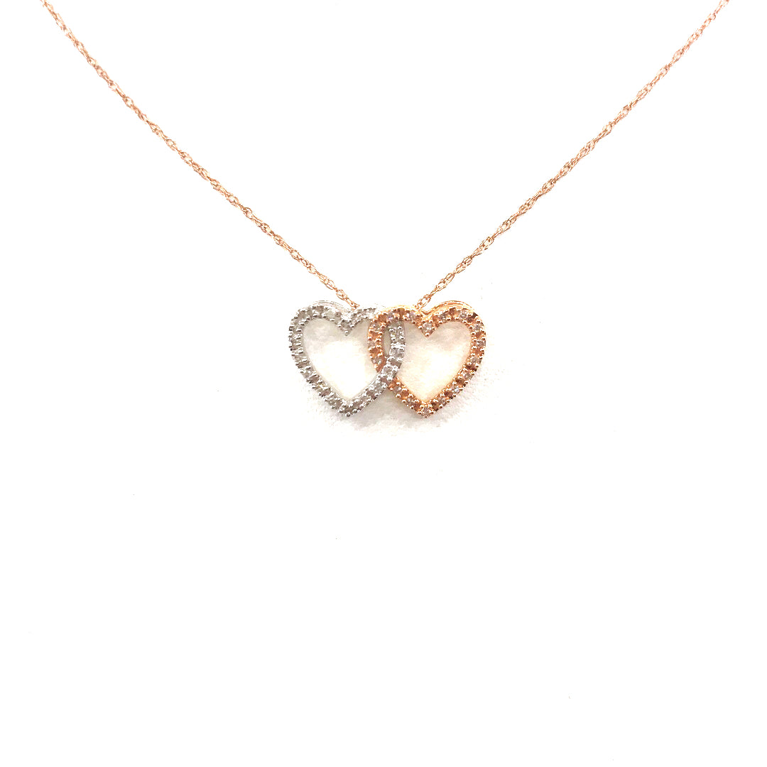 14K Gold and Diamond Double Heart Pendant Necklace - HK Jewels