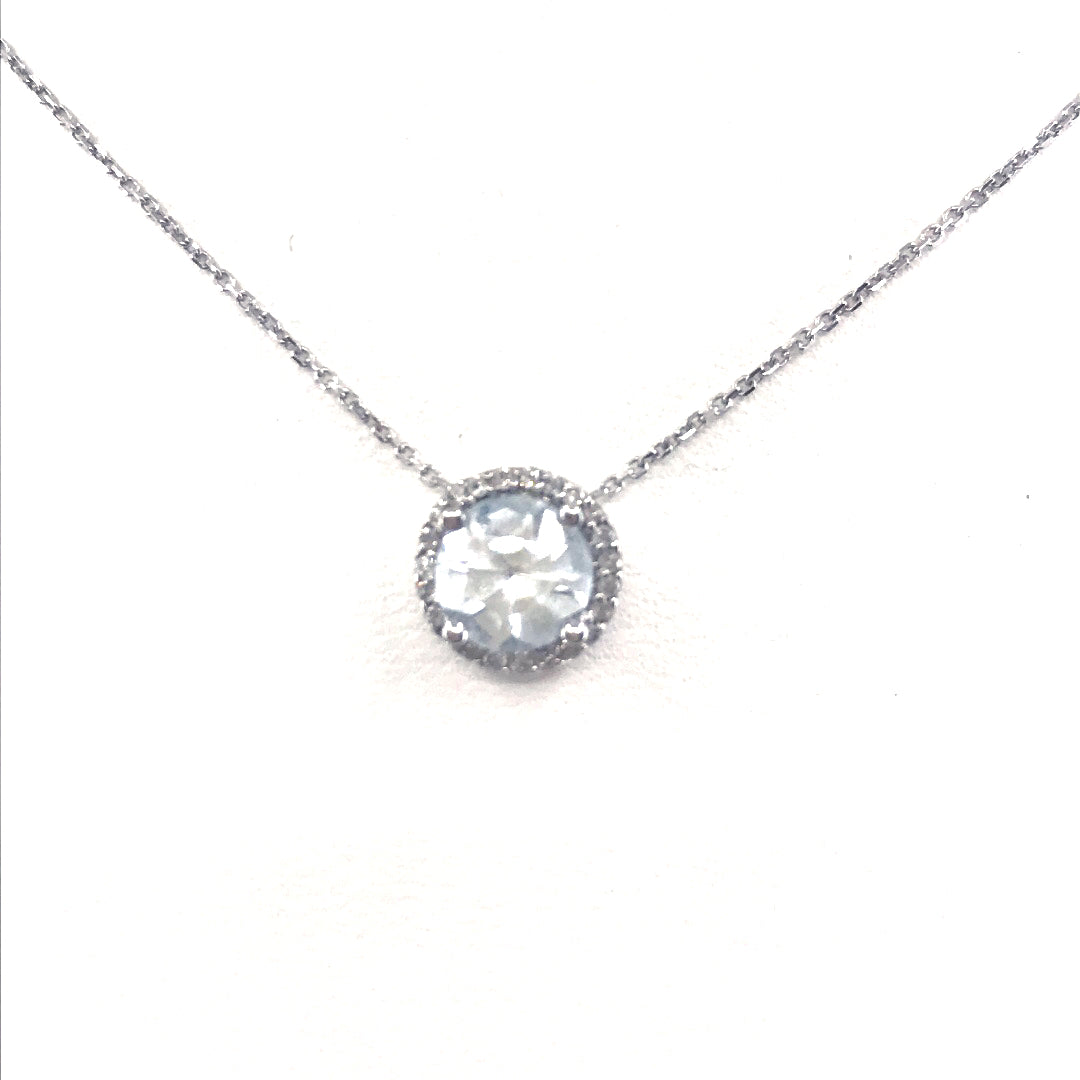 14K Gold  White Topaz Solitaire Necklace - HK Jewels